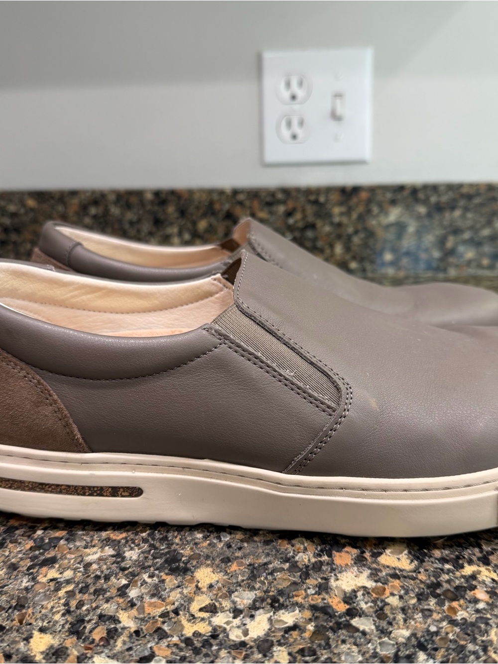 Ladies Birkenstock Oswego  Slip-On Leather Casual Shoes in Taupe 42N